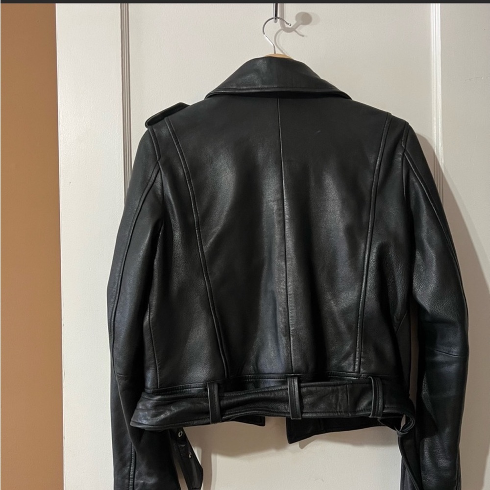 Zara leather fitted moto jacket - Picture 2 of 5